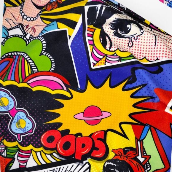 Womens Swimsuit Popart Sz XL Comic Print One Shoulder Connect 2 PC High Cut Swim - Picture 11 of 11
